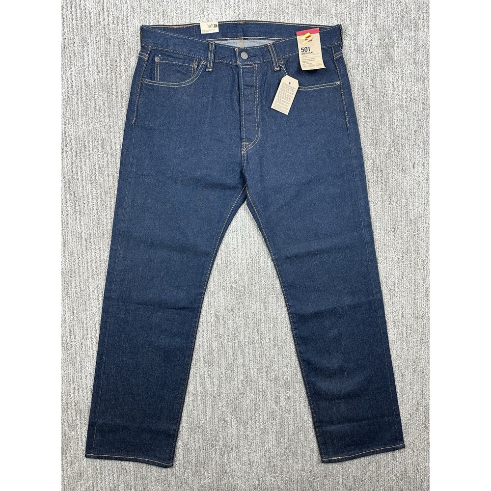 NWT Levis 501 Original Fit Jeans Mens 34x30 Dark Wash Straight Leg Denim Stretch